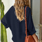 V-Neck Roll-Tab Sleeve Blouse
