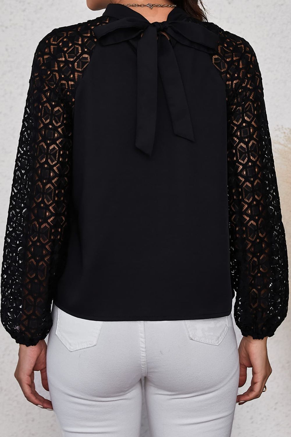 Lace Raglan Sleeve Gathered Detail Blouse