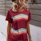 Multicolored Chevron Stripe Round Neck Side Slit T-Shirt