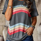 Multicolored Chevron Stripe Round Neck Side Slit T-Shirt