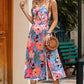 Floral Tied Cutout Split Spaghetti Strap Dress