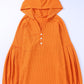 Puff Sleeve Side Slit Buttoned Waffle Knit Hoodie