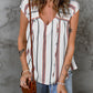 Striped V-Neck Tassel Tie Blouse