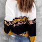 Leopard Color Block V-Neck Rib-Knit Sweater