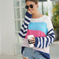 Striped Ribbed Trim Bell Sleeve Sweater