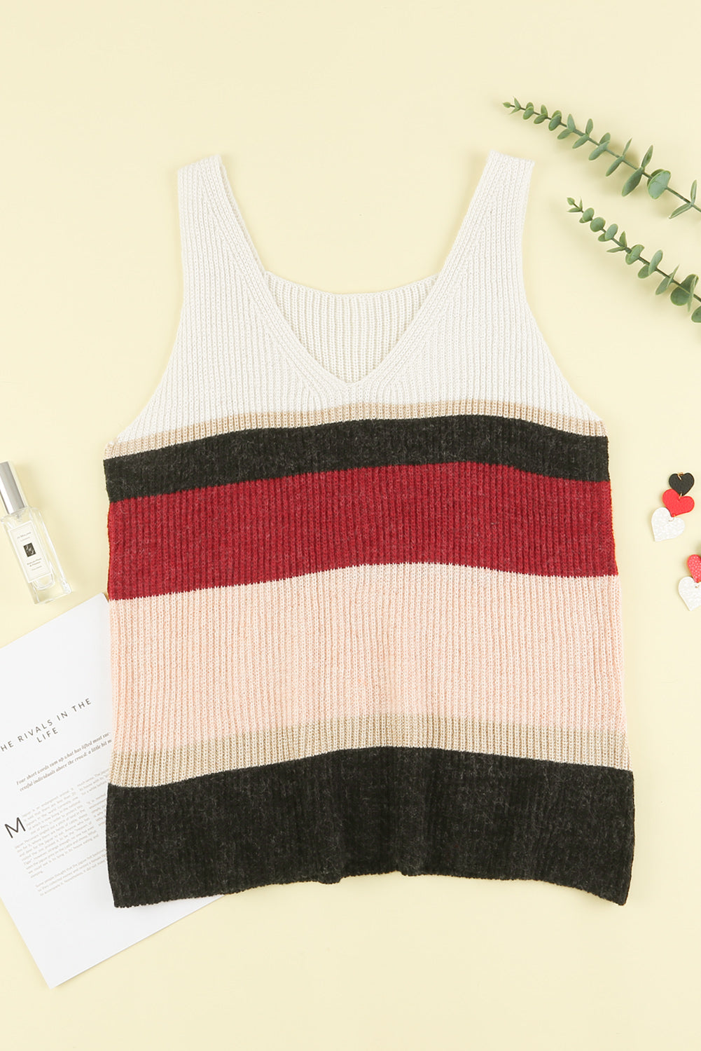 Color Block V-Neck Rib-Knit Tank