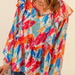 Brush Stroke Ruffled Tie Neck Blouse