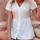 Button Front Eyelet Flutter Sleeve Tiered Blouse