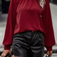 Cutout Gathered Detail Mock Neck Top