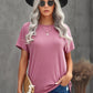 Round Neck Short Sleeve Solid Color Tee