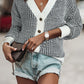 Waffle-Knit Drop Shoulder Button-Down Cardigan