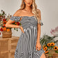 Striped Smocked Ruffle-Shoulder Sleeveless Dress