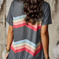 Multicolored Chevron Stripe Round Neck Side Slit T-Shirt