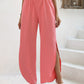 Elastic Waist Slit Wide Leg Pants