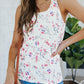 Floral Ruffle Strap Ribbed Tank