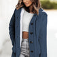 Cable-Knit Fleece Lining Button-Up Hooded Cardigan