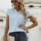 Swiss Dot Notched Neck Short Sleeve Top