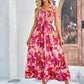 Floral Tie-Shoulder Frill Trim Smocked Dress