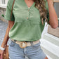 Buttoned Notched Neck Cuffed Sleeve Blouse