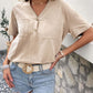 Buttoned Notched Neck Cuffed Sleeve Blouse