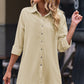 Button Front Curved Hem Raglan Sleeve Shirt Dress