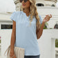 Swiss Dot Notched Neck Short Sleeve Top