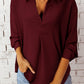 Textured Johnny Collar Three-Quarter Sleeve Blouse