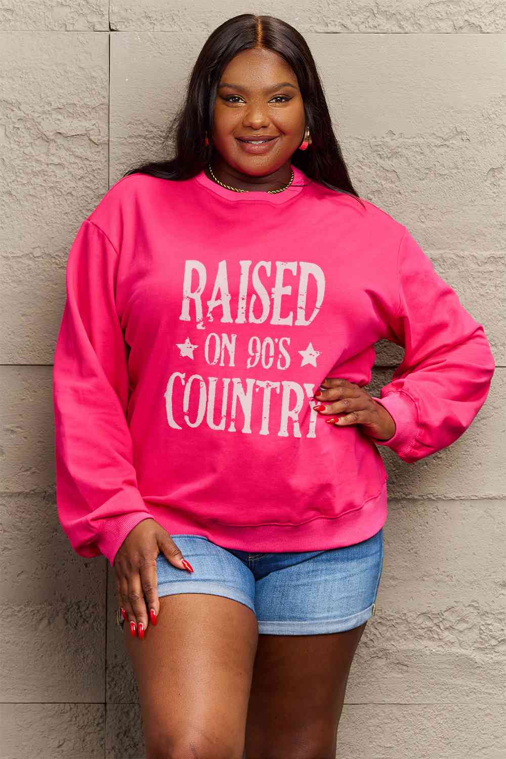 Simply Love Full Size RAISED ON 90'S COUNTRY Graphic Sweatshirt