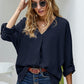 V-Neck Roll-Tab Sleeve Blouse