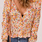 Floral Buttoned Plunge Peplum Blouse