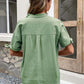 Buttoned Notched Neck Cuffed Sleeve Blouse