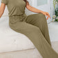 Round Neck Open Back Jumpsuit with Pockets