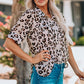 Leopard Button Front Short Sleeve Shirt with Breast Pockets