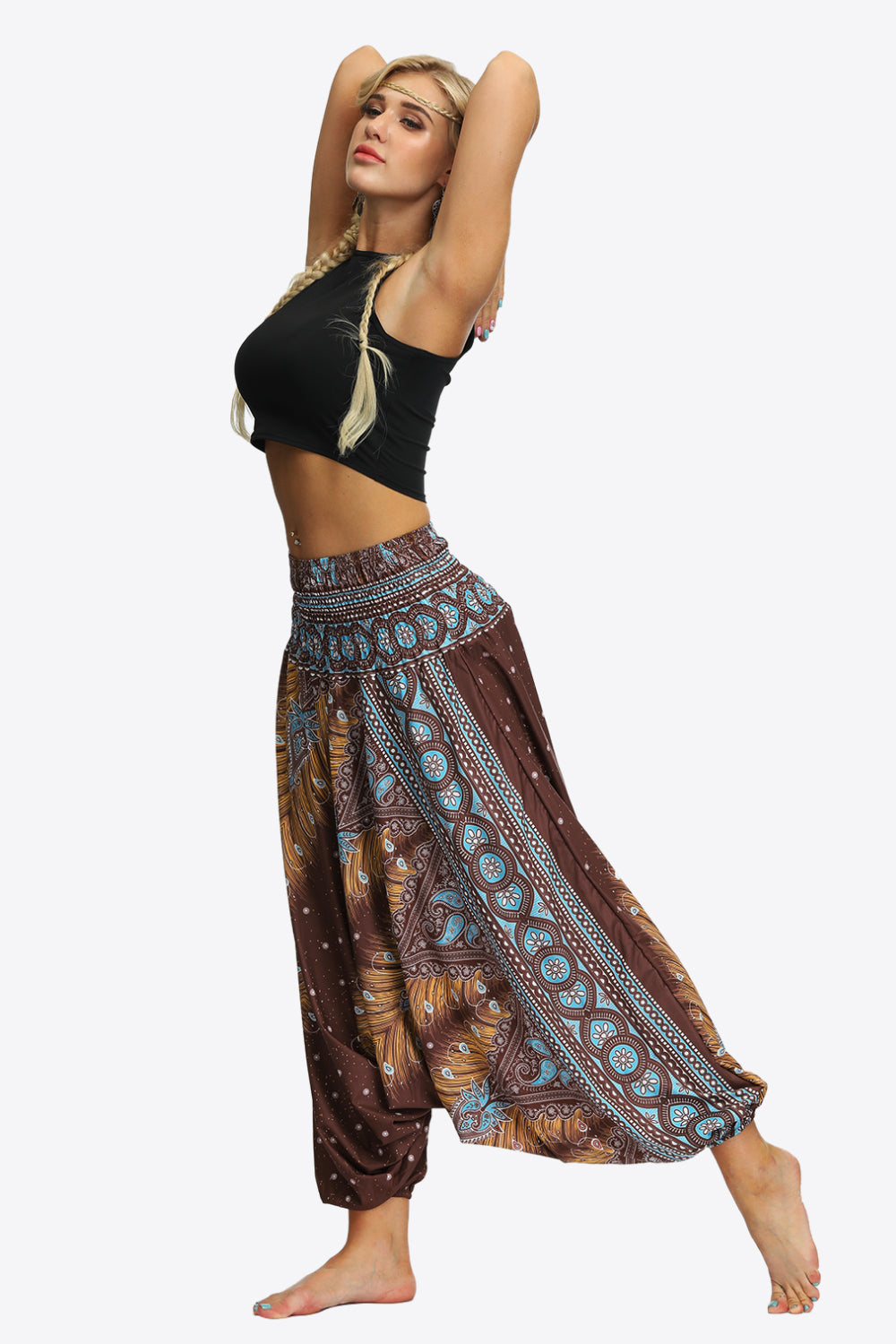 Printed Smocked Waist Harem Pants