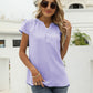 Swiss Dot Notched Neck Short Sleeve Top
