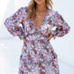Floral Frill Trim Plunge Flounce Sleeve Dress