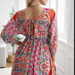 Printed Plunge Tie-Back Babydoll Dress