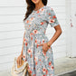 Striped Floral Short Sleeve  Dress with Pockets