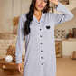 Heart Graphic Lapel Collar Long Sleeve Night Dress