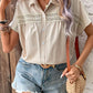 Button Front Lace Trim Curved Hem Blouse