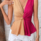 Two-Tone Twisted Plunge Peplum Sleeveless Top