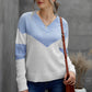 Chevron Color Block V-Neck Dropped Shoulder Sweater
