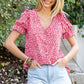 Printed Flounce Sleeve Plunge Blouse