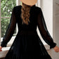 Swiss Dot Tie Front Frill Trim Plunge Dress