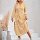 Striped Notched Neck Curved Hem Long Sleeve Dress