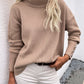 Button Detail Rib-Knit Turtleneck Sweater