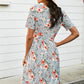 Striped Floral Short Sleeve  Dress with Pockets
