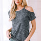 Acid Wash Cold-Shoulder T-Shirt