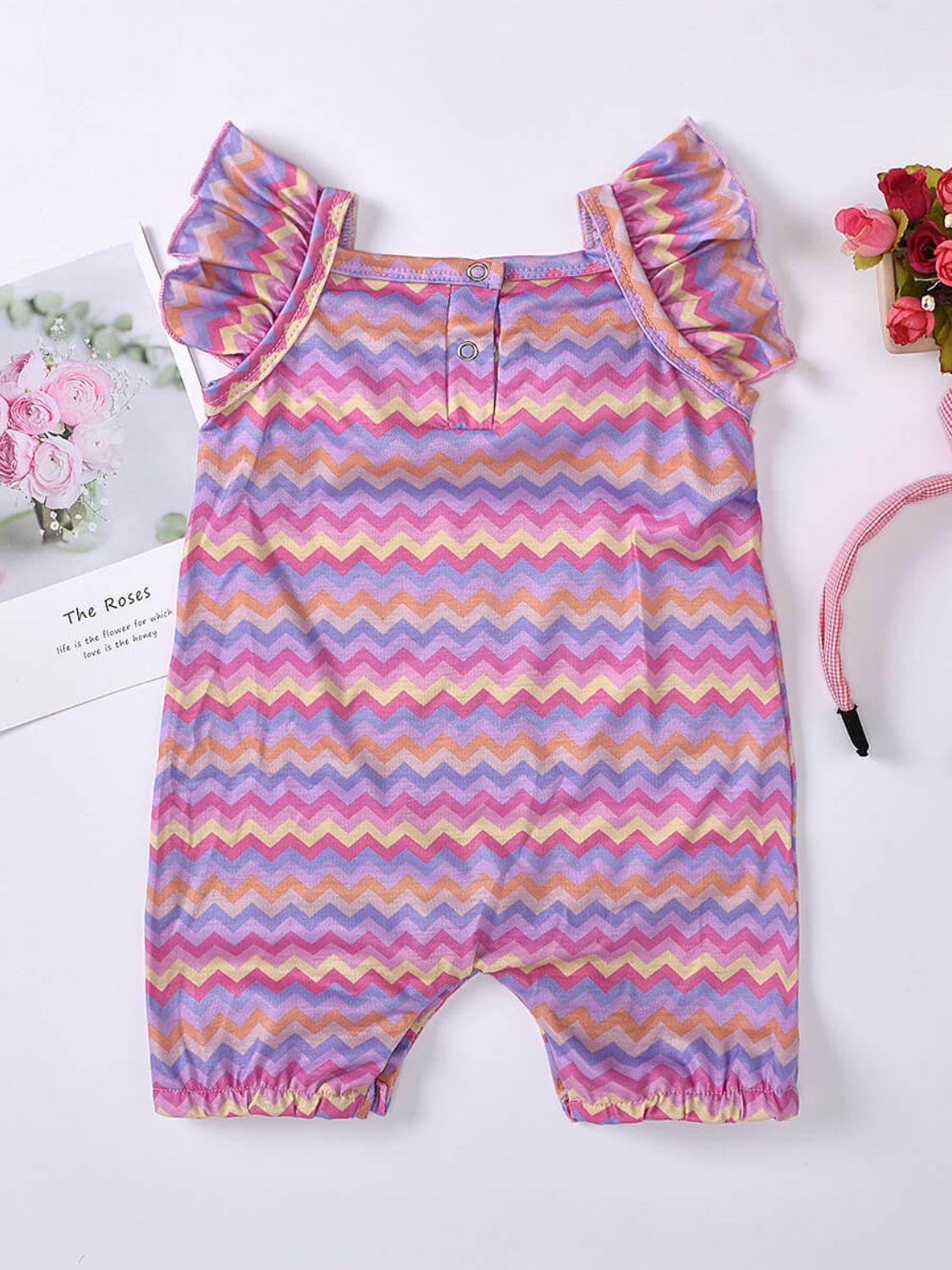 Baby Girl Printed Bow Detail Square Neck Romper