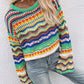 Rainbow Stripe Openwork Flare Sleeve Knit Top